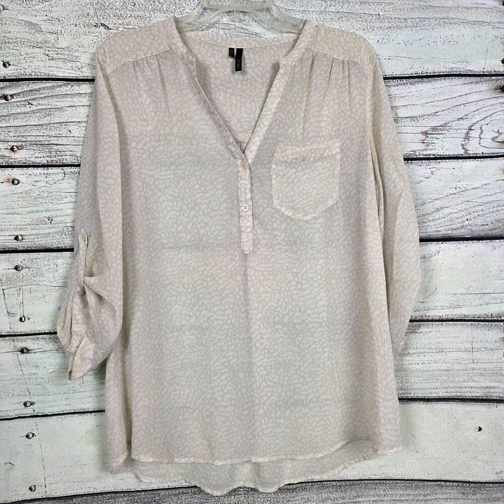 Maurices Cream Textured Roll Tab Sleeve Top L